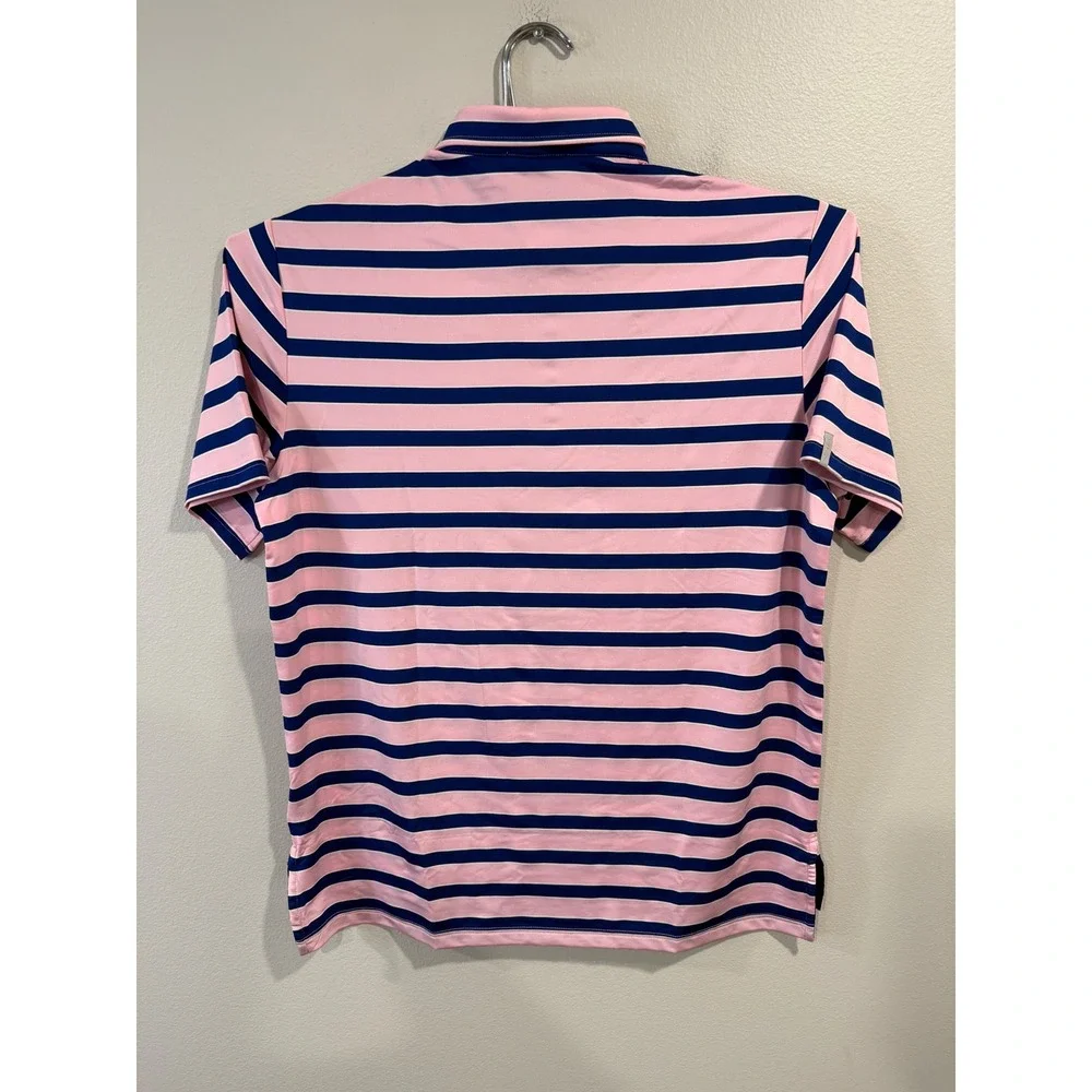RLX Ralph Lauren Mens Pink Navy Striped Golf Polo Shirt L 785862953006‎ NEW